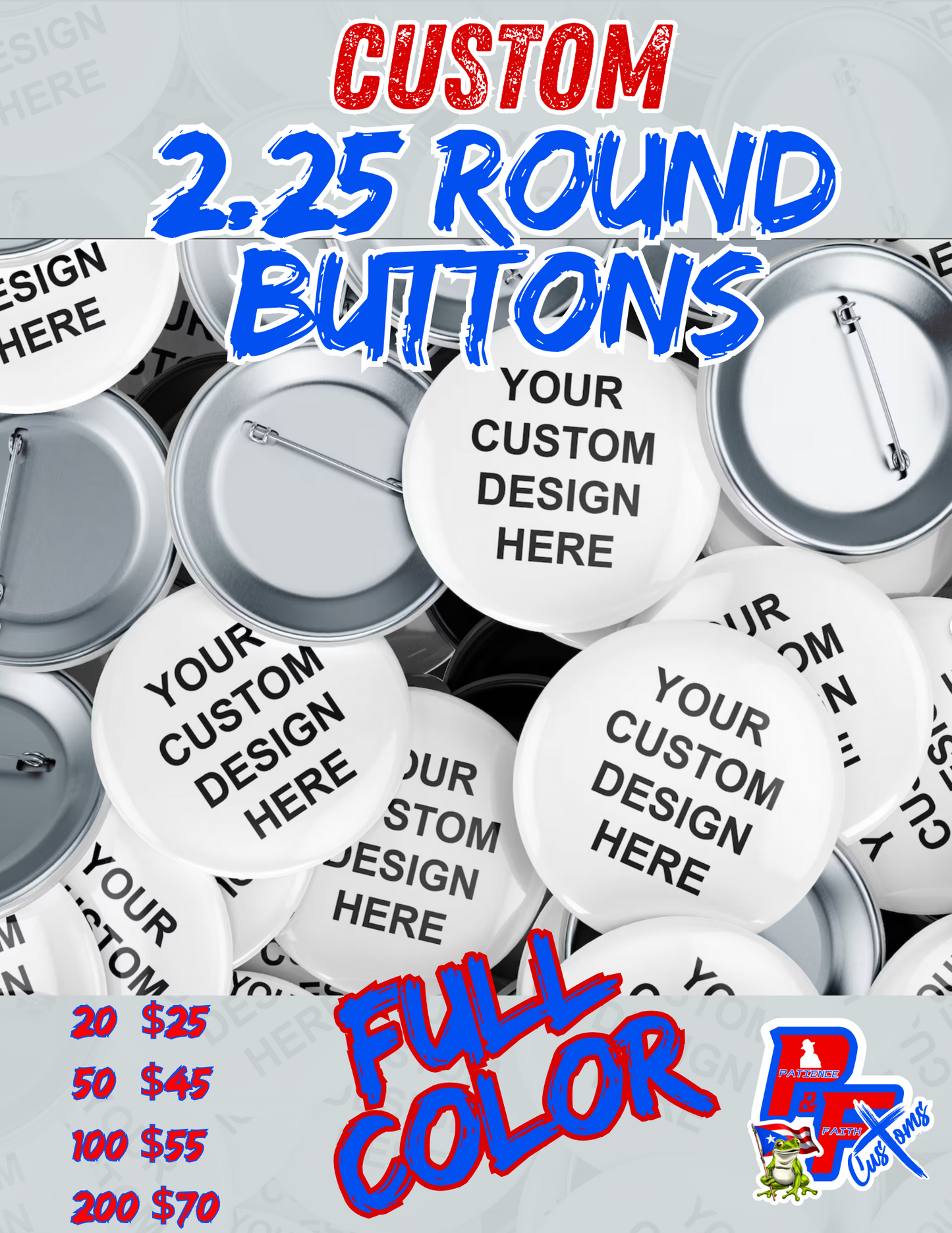 Custom 2.25 color buttons