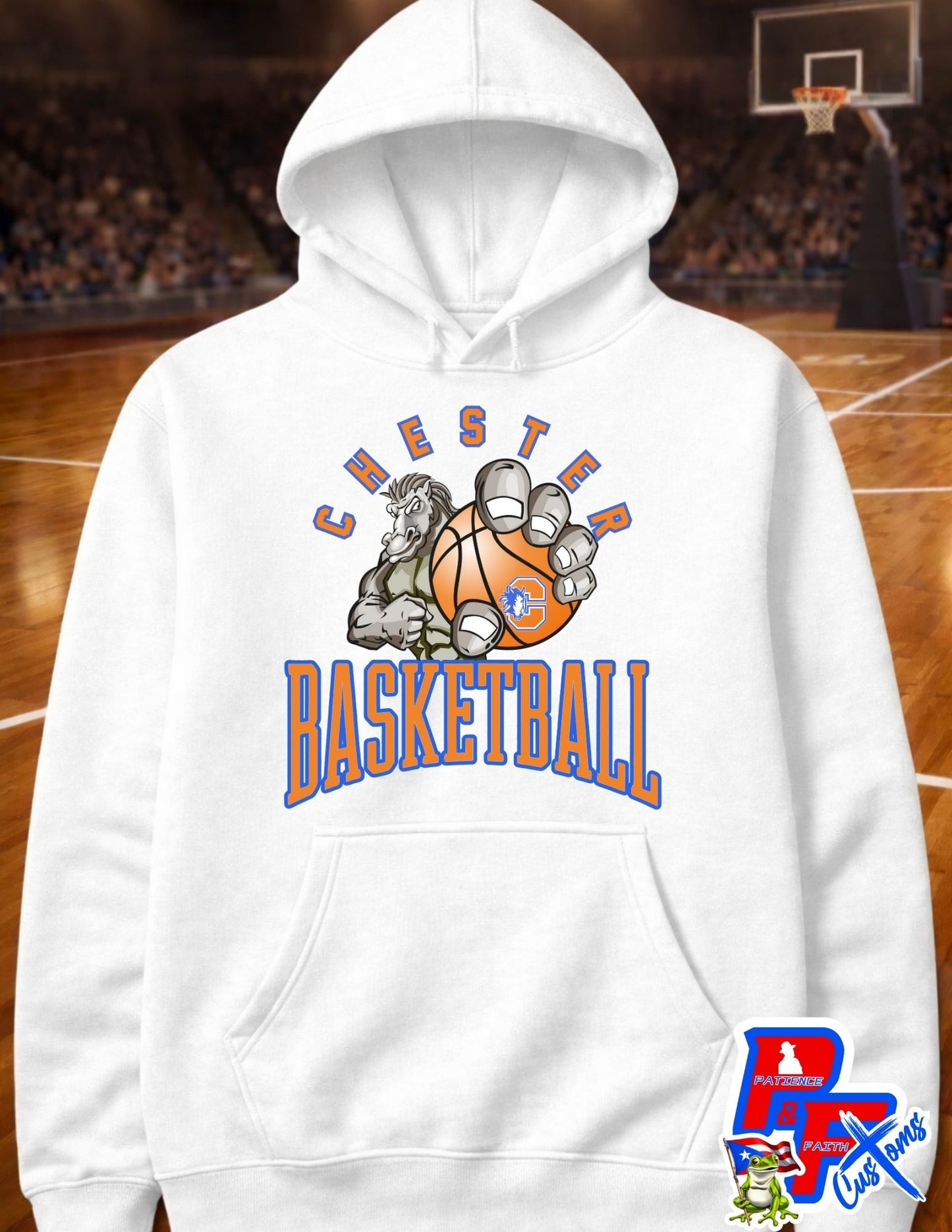 Chester Basketball Over Logo Hoodie Adult