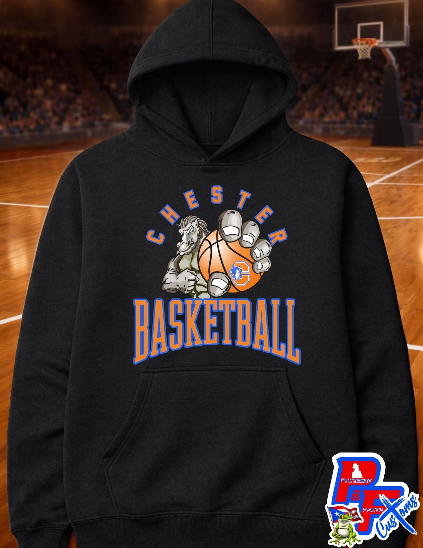 Chester Basketball Over Logo Hoodie Adult