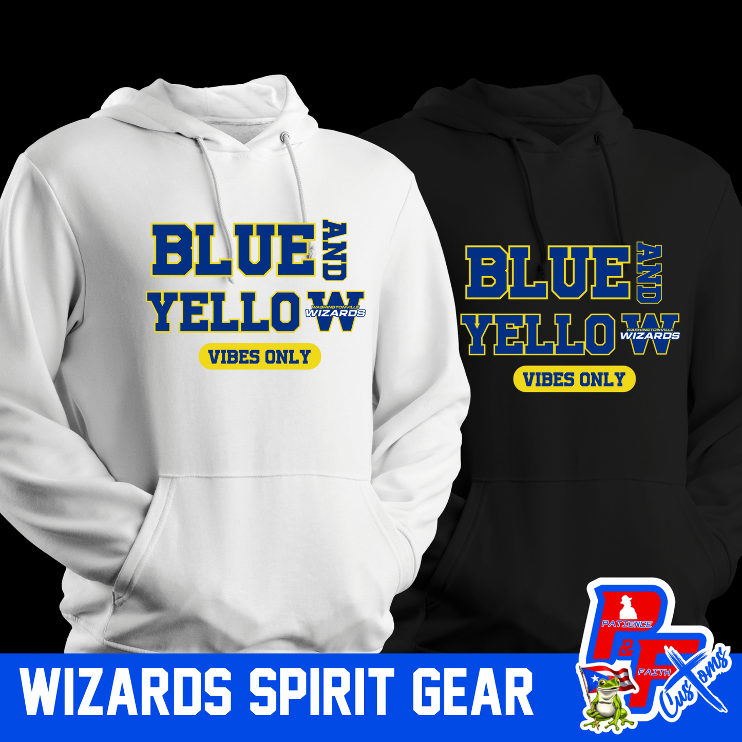 Blue and yellow Vibes only Wizards Hoodie Youth