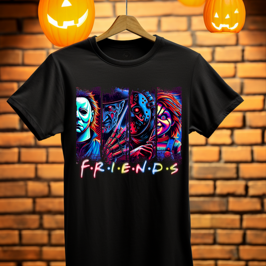 Horror friends neon light design t-shirt