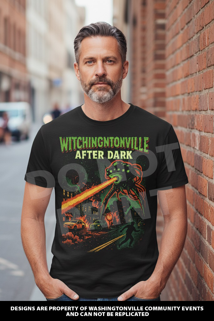 Witchingtonville After-dark aliens attack  t-shirt