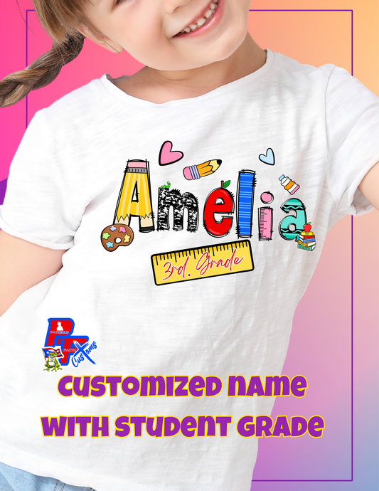 Back to school custom name and grade t-shirt